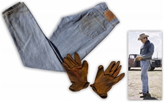 Heath Ledgers Worn Outfit From Brokeback Mountain -- Iconic Wardrobe of Levis Jeans & Ranch-Hand Gloves